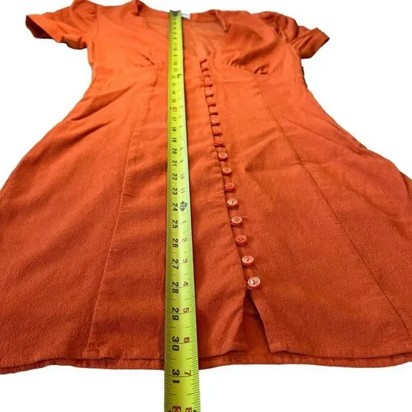Aritzia Sunday Best Button Down Mini Dress Women Sz 4 Red Orange Short Sleeve - Picture 12 of 15